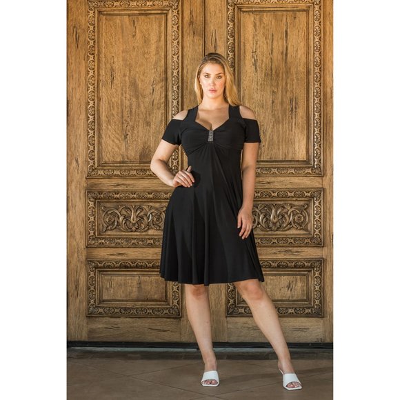 Funfash Plus Size Open Shoulders Black Dress - Picture 14 of 16